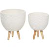 imageDeco 79 Magnesium Oxide Indoor Outdoor Large Pot with Wood Legs Set of 2 Planters 16quot 13quotH WhiteWhite