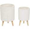 imageDeco 79 Magnesium Oxide Indoor Outdoor Large Pot with Wood Legs Set of 2 Planters 16quot 13quotH WhiteWhite