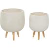 imageDeco 79 Magnesium Oxide Indoor Outdoor Large Pot with Wood Legs Set of 2 Planters 16quot 13quotH WhiteWhite