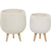 imageDeco 79 Magnesium Oxide Indoor Outdoor Large Pot with Wood Legs Set of 2 Planters 16quot 13quotH WhiteWhite