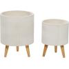 imageDeco 79 Magnesium Oxide Indoor Outdoor Large Pot with Wood Legs Set of 2 Planters 16quot 13quotH WhiteWhite