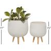 imageDeco 79 Magnesium Oxide Indoor Outdoor Large Pot with Wood Legs Set of 2 Planters 16quot 13quotH WhiteWhite