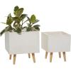 imageDeco 79 Magnesium Oxide Indoor Outdoor Large Pot with Wood Legs Set of 2 Planters 16quot 13quotH WhiteWhite