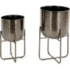 imageDeco 79 Metal Indoor Outdoor Planter Large Planter Pot with Removable Gold Stand Set of 2 Planters 16quot 13quotH WhiteBlack