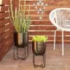 imageDeco 79 Metal Indoor Outdoor Planter Large Planter Pot with Removable Gold Stand Set of 2 Planters 16quot 13quotH WhiteBlack