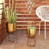 imageDeco 79 Metal Indoor Outdoor Planter Large Planter Pot with Removable Gold Stand Set of 2 Planters 16quot 13quotH WhiteGold