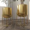 imageDeco 79 Metal Indoor Outdoor Planter Large Planter Pot with Removable Gold Stand Set of 2 Planters 16quot 13quotH WhiteGold