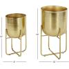 imageDeco 79 Metal Indoor Outdoor Planter Large Planter Pot with Removable Gold Stand Set of 2 Planters 16quot 13quotH WhiteGold