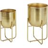 imageDeco 79 Metal Indoor Outdoor Planter Large Planter Pot with Removable Gold Stand Set of 2 Planters 16quot 13quotH WhiteGold