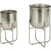 imageDeco 79 Metal Indoor Outdoor Planter Large Planter Pot with Removable Gold Stand Set of 2 Planters 16quot 13quotH WhiteSilver