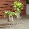 imageDeco 79 Metal Indoor Outdoor Planter Large Planter Pot with Removable Gold Stand Set of 2 Planters 16quot 13quotH WhiteSilver