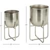imageDeco 79 Metal Indoor Outdoor Planter Large Planter Pot with Removable Gold Stand Set of 2 Planters 16quot 13quotH WhiteSilver