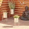 imageDeco 79 Metal Indoor Outdoor Planter Large Planter Pot with Removable Gold Stand Set of 2 Planters 16quot 13quotH WhiteSilver
