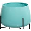 imageDeco 79 Metal Indoor Outdoor Planter Large Planter Pot with Removable Gold Stand Set of 2 Planters 16quot 13quotH WhiteTeal
