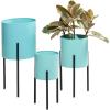 imageDeco 79 Metal Indoor Outdoor Planter Large Planter Pot with Removable Gold Stand Set of 2 Planters 16quot 13quotH WhiteTeal
