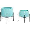 imageDeco 79 Metal Indoor Outdoor Planter Large Planter Pot with Removable Gold Stand Set of 2 Planters 16quot 13quotH WhiteTeal