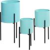 imageDeco 79 Metal Indoor Outdoor Planter Large Planter Pot with Removable Gold Stand Set of 2 Planters 16quot 13quotH WhiteTeal