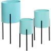 imageDeco 79 Metal Indoor Outdoor Planter Large Planter Pot with Removable Gold Stand Set of 2 Planters 16quot 13quotH WhiteTeal