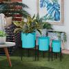imageDeco 79 Metal Indoor Outdoor Planter Large Planter Pot with Removable Gold Stand Set of 2 Planters 16quot 13quotH WhiteTeal