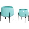 imageDeco 79 Metal Indoor Outdoor Planter Large Planter Pot with Removable Gold Stand Set of 2 Planters 16quot 13quotH WhiteTeal