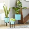 imageDeco 79 Metal Indoor Outdoor Planter Large Planter Pot with Removable Gold Stand Set of 2 Planters 16quot 13quotH WhiteTeal