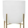 imageDeco 79 Metal Indoor Outdoor Planter Large Planter Pot with Removable Gold Stand Set of 2 Planters 16quot 13quotH WhiteWhite