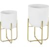 imageDeco 79 Metal Indoor Outdoor Planter Large Planter Pot with Removable Gold Stand Set of 2 Planters 16quot 13quotH WhiteWhite