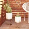 imageDeco 79 Metal Indoor Outdoor Planter Large Planter Pot with Removable Gold Stand Set of 2 Planters 16quot 13quotH WhiteWhite