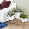 imageDeco 79 Metal Indoor Outdoor Planter Large Planter Pot with Removable Gold Stand Set of 2 Planters 16quot 13quotH WhiteWhite