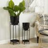 imageDeco 79 Metal Indoor Outdoor Planter Large Planter Pot with Removable Stand Set of 2 Planters 31quot 24quotH SilverBlack