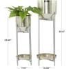 imageDeco 79 Metal Indoor Outdoor Planter Large Planter Pot with Removable Stand Set of 2 Planters 31quot 24quotH SilverSilver