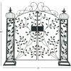 imageDeco 79 Metal Indoor Outdoor Scrollwork Arched Gate Garden Arbor with Vines and Latch Lock Closure 70quot x 15quot x 65quot Black70 x 15 x 65