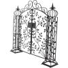 imageDeco 79 Metal Indoor Outdoor Scrollwork Arched Gate Garden Arbor with Vines and Latch Lock Closure 70quot x 15quot x 65quot Black70 x 15 x 65