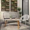 imageDeco 79 Metal Patio Outdoor Bench Grill Style High Back Frame Patio Bench with Trestle Legs and Armrests Bench 48quot x 19quot x 38quot BlackBlack