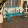 imageDeco 79 Metal Scroll Patio Outdoor Bench Rocking Patio Bench Bench 49quot x 37quot x 37quot Teal