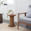 imageDeco 79 Teak Wood Handmade Side End Accent Table Live Edge End Table with Coiled Base Side Table 13quot x 13quot x 20quot BrownRound