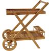 imageDeco 79 Teak Wood Indoor Outdoor Rolling 2 Shelf Bar Cart with Wheels and Handle 32quot x 21quot x 32quot Brown