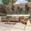 imageDeco 79 Teak Wood Outdoor Seating Set with Cushions Set of 4 52 47 29 29W BrownSeating Set