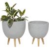 imageDeco 79 Magnesium Oxide Indoor Outdoor Large Pot with Wood Legs Set of 2 Planters 16quot 13quotH WhiteGray