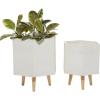 imageDeco 79 Magnesium Oxide Indoor Outdoor Large Pot with Wood Legs Set of 2 Planters 16quot 13quotH WhiteWhite