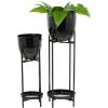 imageDeco 79 Metal Indoor Outdoor Planter Large Planter Pot with Removable Stand Set of 2 Planters 31quot 24quotH SilverBlack