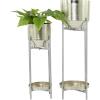 imageDeco 79 Metal Indoor Outdoor Planter Large Planter Pot with Removable Stand Set of 2 Planters 31quot 24quotH SilverSilver