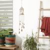 imageDeco 79 Metal Moon Indoor Outdoor Embellished Windchime with Glass Beads and Pipe Bells 5quot x 5quot x 41quot GoldRed
