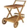 imageDeco 79 Teak Wood Indoor Outdoor Rolling 2 Shelf Bar Cart with Wheels and Handle 32quot x 21quot x 32quot Brown