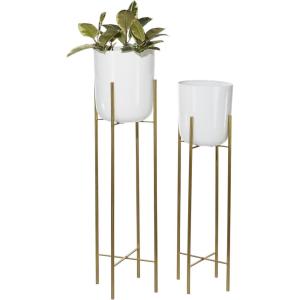 imageCosmoLiving by Cosmopolitan Metal Indoor Outdoor Planter Dome Large Planter Pot with Removable Stand Set of 2 Planters 39quot 46quotH WhiteWhite
