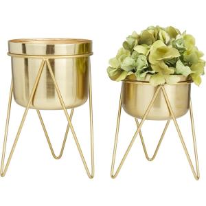imageCosmoLiving by Cosmopolitan Metal Round Planter with Removable Stand Set of 2 7quot 7quotW SilverGold
