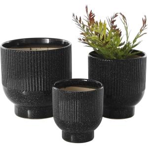 imageDeco 79 Ceramic Indoor Outdoor Planter Small Planter Pot with Linear Grooves and Tapered Bases Set of 3 Planters 9quot 8quot 6quotH WhiteBlack