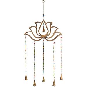 imageDeco 79 Eclectic Mango Wood Lotus Windchime with Bells 15quotL x 30quotH GoldLARGE SIZE