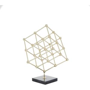 imageDeco 79 Marble Geometric Sculpture with Black Base 9quot x 9quot x 12quot GoldGold