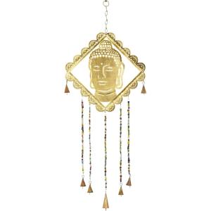 imageDeco 79 Metal Buddha Windchime with Glass Beads and Cone Bells 14quot x 1quot x 30quot Gold